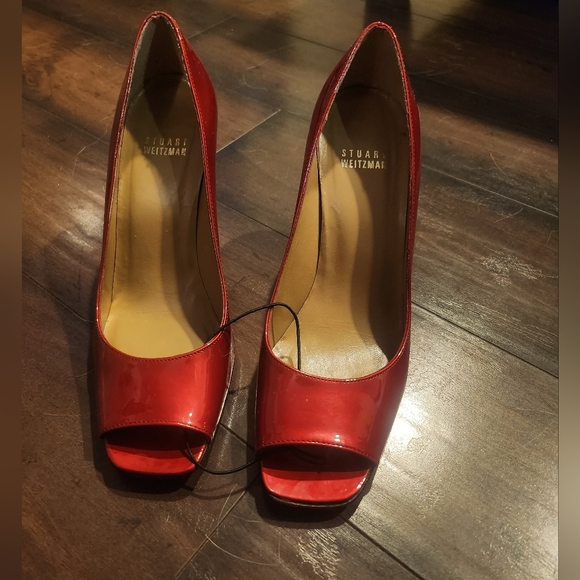 Stuart Weitzman Red peep open toe heels 7.5 - Picture 1 of 8